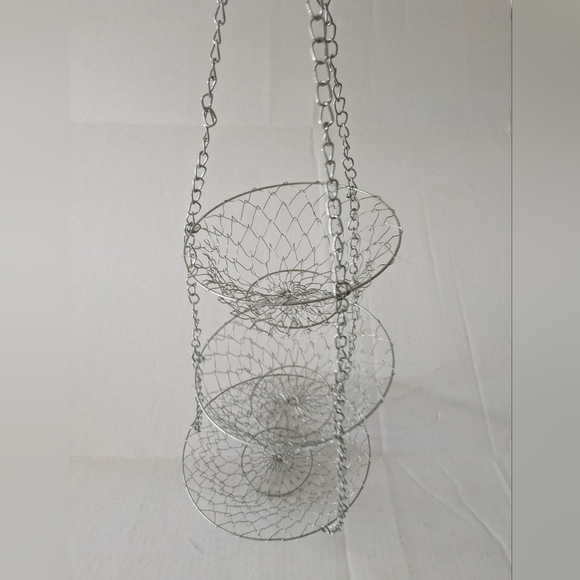 hanging basket Other - 3 Tier Silver Metal Wire Hanging Baskets for Fruits, Vegetables